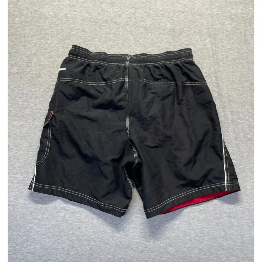 Speedo Trunks Shorts Mens M Black Cargo Pockets Swimwear White Seams Drawstring